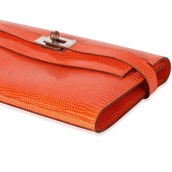 116563 clasp 1c6b92d8 22df 4147 937b 4df8f632537e Hermès Orange Shiny Lizard Classic Kelly Wallet PHW