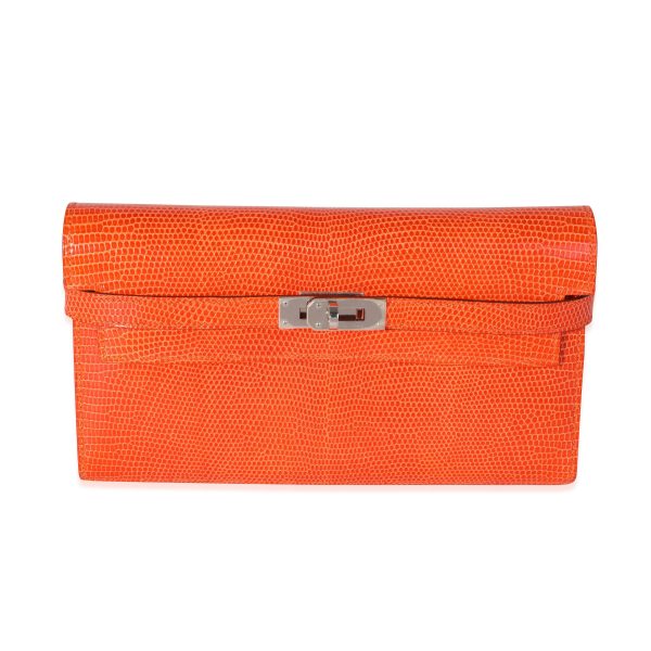 116563 fv 14138001 19d2 4327 b84a c3c9933be9c1 Hermès Orange Shiny Lizard Classic Kelly Wallet PHW