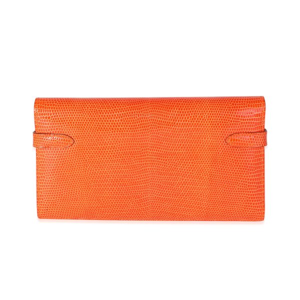 116563 pv cbd75e9b ff47 4399 8b20 561aa113cc21 Hermès Orange Shiny Lizard Classic Kelly Wallet PHW