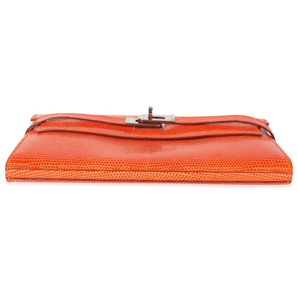 116563 stamp db43d7a6 8822 4091 8537 6720000f33a2 Hermès Orange Shiny Lizard Classic Kelly Wallet PHW