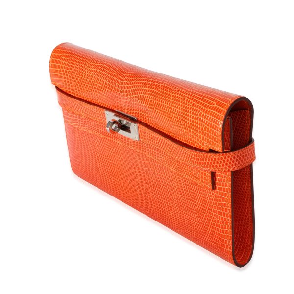 116563 sv e4fcaecc 444b 4764 831b 0327010328ef Hermès Orange Shiny Lizard Classic Kelly Wallet PHW