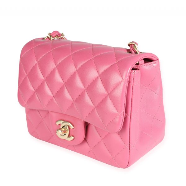 116595 sv Chanel Pink Quilted Lambskin Square Mini Classic Flap Bag