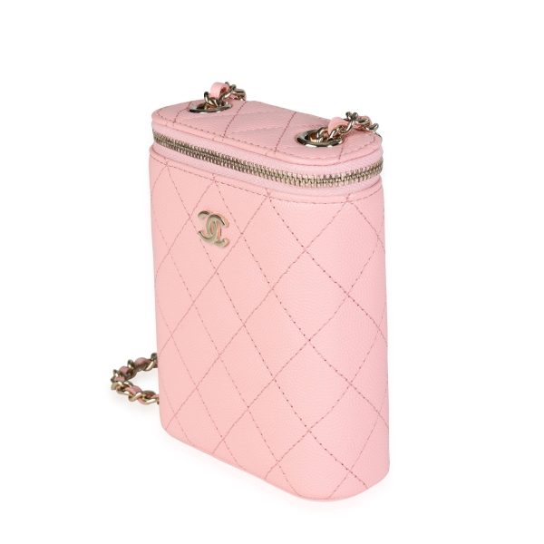 116596 sv Chanel Pink Quilted Caviar Small Vertical Vanity Case