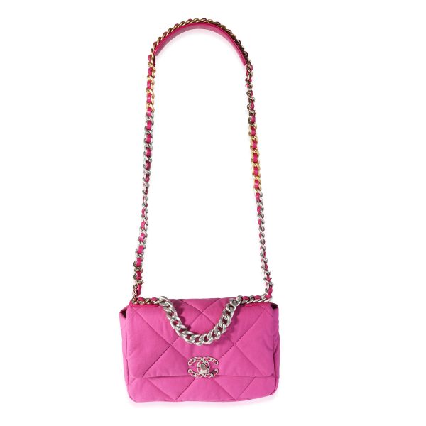 116642 stamp Chanel Fuchsia Quilted Cotton Medium Chanel 19 Flap Bag