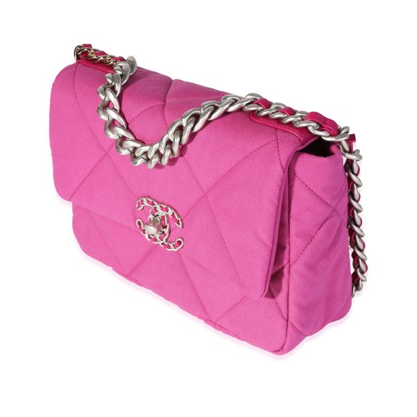 116642 sv Chanel Fuchsia Quilted Cotton Medium Chanel 19 Flap Bag