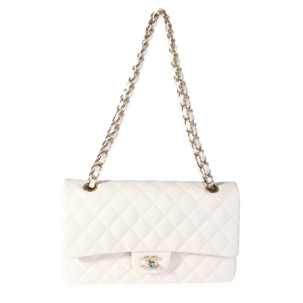 116650 bv d308967f 907b 4b94 8065 624acc5f1e55 Chanel White Quilted Caviar Medium Classic Double Flap Bag