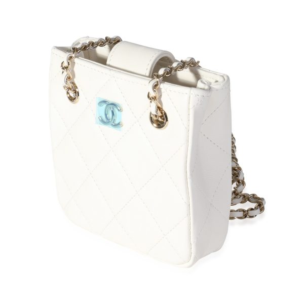 116769 sv 12992617 a7cd 42a1 9f17 f150bba43070 Chanel White Quilted Lambskin Tiny Shopping Bag