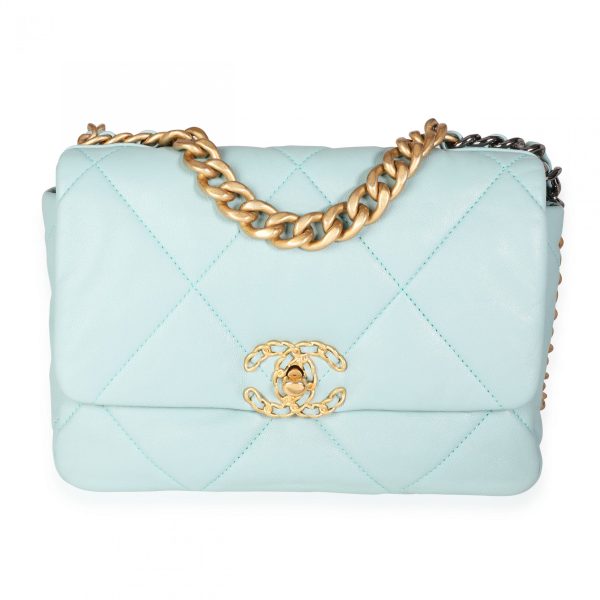 116858 fv Chanel Pale Blue Quilted Lambskin Medium Chanel 19 Bag