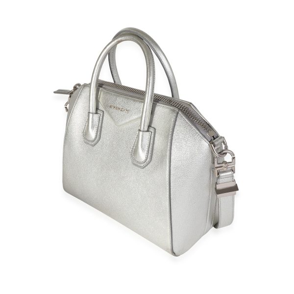 116889 sv Givenchy Silver Metallic Calfskin Small Antigona Bag