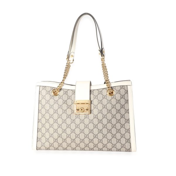 116890 fv a28d8c06 d734 4dd2 b273 377bbd3d311b Gucci GG Supreme White Leather Medium Padlock Shoulder Bag