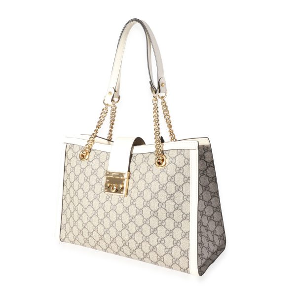 116890 sv d15117db 2bea 4506 b20e 593d36607c30 Gucci GG Supreme White Leather Medium Padlock Shoulder Bag