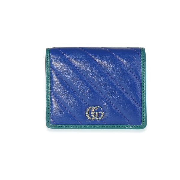 117036 fv Gucci Blue Turquoise Vintage Effect Matelassé Leather GG Marmont Bifold Wallet