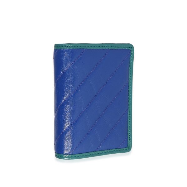 117036 stamp Gucci Blue Turquoise Vintage Effect Matelassé Leather GG Marmont Bifold Wallet