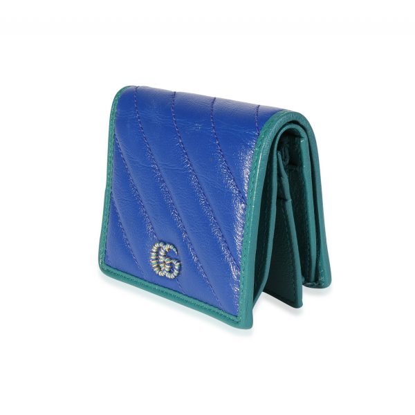 117036 sv Gucci Blue Turquoise Vintage Effect Matelassé Leather GG Marmont Bifold Wallet