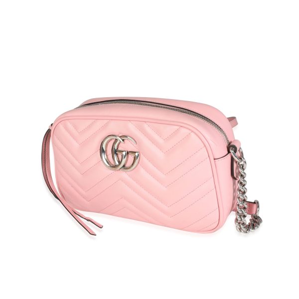 117041 sv Gucci Pink Matelass√© Leather Small GG Marmont Shoulder Bag