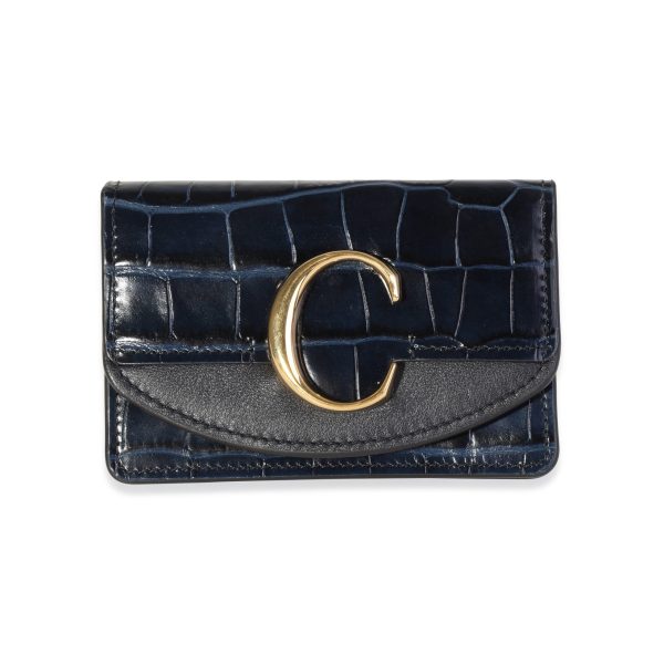 117042 fv Chloe Blue Crocodile Emobossed Leather Card Holder