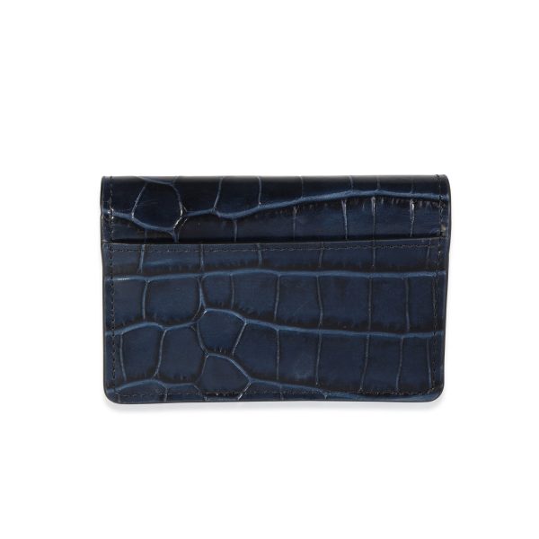 117042 stamp Chloe Blue Crocodile Emobossed Leather Card Holder