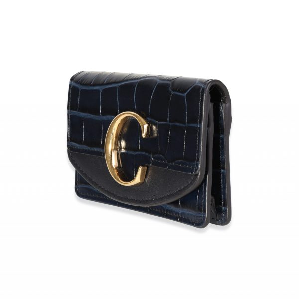 117042 sv Chloe Blue Crocodile Emobossed Leather Card Holder