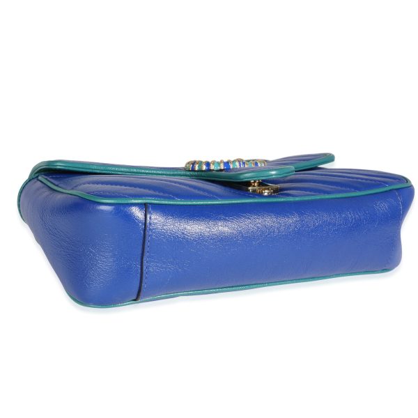 117047 clasp Gucci Blue Turquoise Vintage Effect Matelassé Leather GG Marmont Small Bag