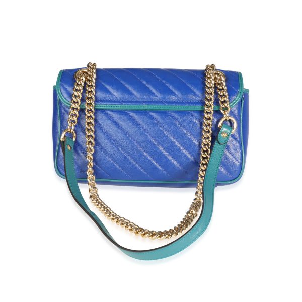 117047 pv Gucci Blue Turquoise Vintage Effect Matelassé Leather GG Marmont Small Bag