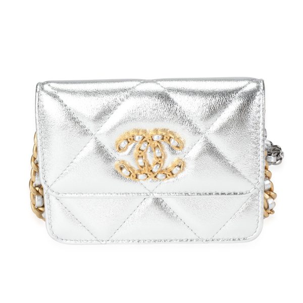 117064 fv 9ee22726 fb63 4bd0 8a8c 685e58bd433d Chanel Silver Quilted Lambskin Chanel 19 Mini Flap Bag