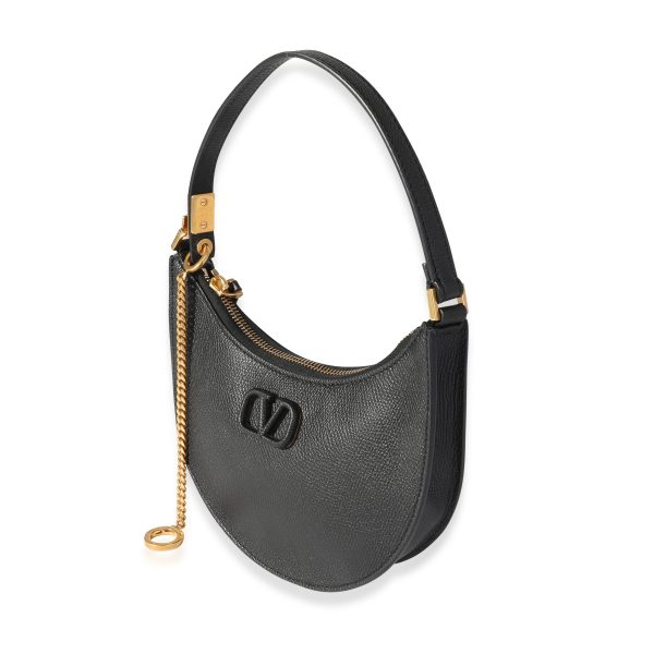 117133 sv Valentino Black Grained Leather Mini Vlogo Hobo