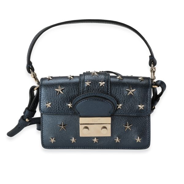 117148 fv Valentino RED Blue Metallic Leather Star Studded Mini Bag