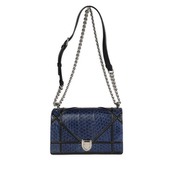 117201 bv 8d38e2cc aaea 4889 be59 553c1434b0b5 Dior Navy Python Black Leather Diorama Flap Bag