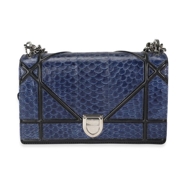 117201 fv 5cd6ab19 83ca 4150 9781 772a3c48a57e Dior Navy Python Black Leather Diorama Flap Bag