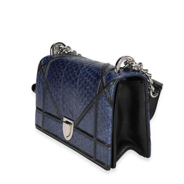 117201 sv 38dc761c 2309 4971 ace9 a2c4600c6341 Dior Navy Python Black Leather Diorama Flap Bag