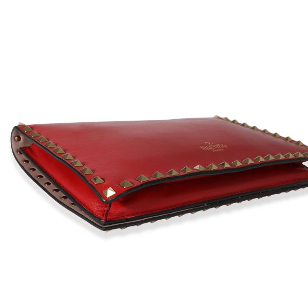 117299 box Valentino Red Nappa Leather Rockstud Wristlet Clutch