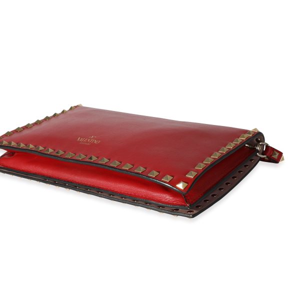 117299 clasp Valentino Red Nappa Leather Rockstud Wristlet Clutch