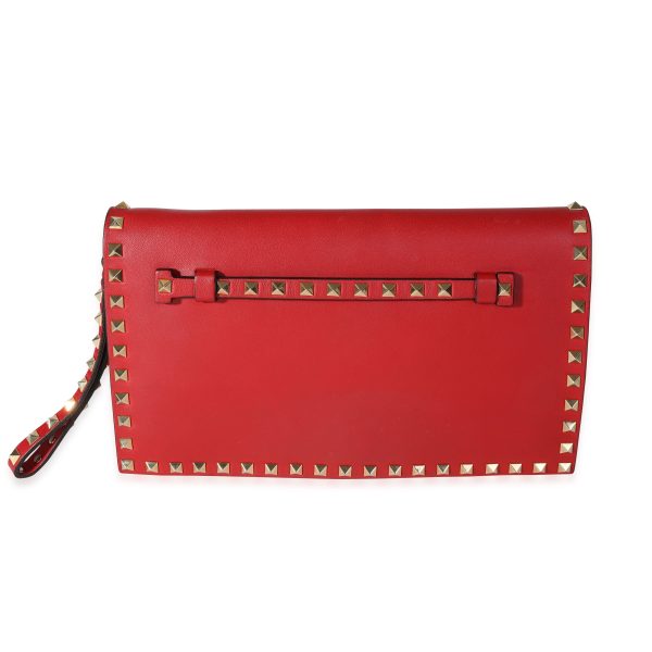 117299 pv Valentino Red Nappa Leather Rockstud Wristlet Clutch