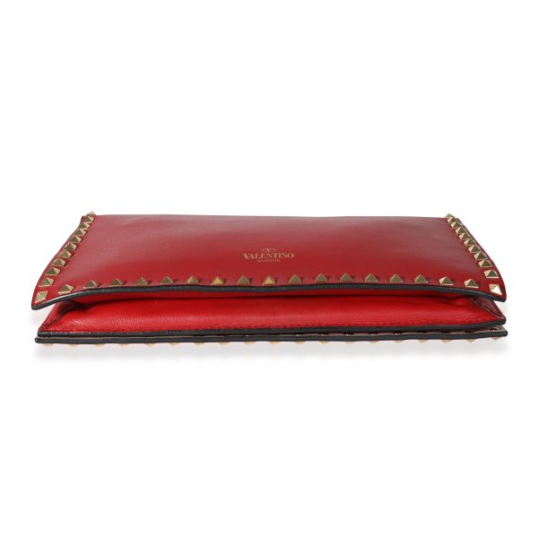 117299 stamp Valentino Red Nappa Leather Rockstud Wristlet Clutch