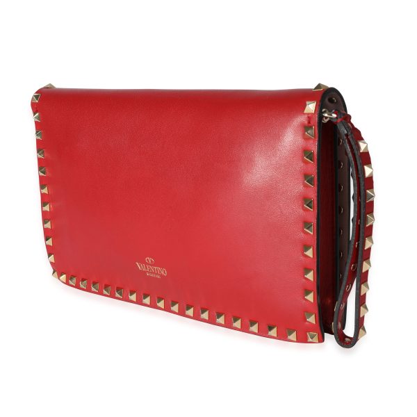 117299 sv Valentino Red Nappa Leather Rockstud Wristlet Clutch