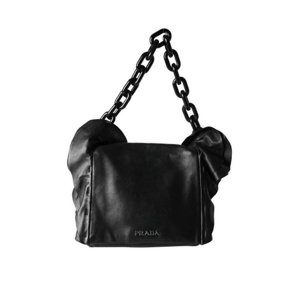 117308 bv bb55c925 6715 46cd a39d fc0f1fcaeea2 Prada Black Nappa Leather Ruffle Resin Chainlink Shoulder Bag