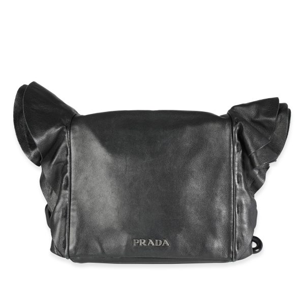 117308 fv 071e143b d9be 4b9d a090 49f6b8c0a2d6 Prada Black Nappa Leather Ruffle Resin Chainlink Shoulder Bag