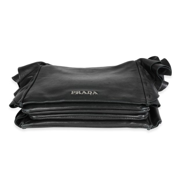 117308 stamp 3f6c55ba ca9d 4bb7 99f2 3d2c90d62b28 Prada Black Nappa Leather Ruffle Resin Chainlink Shoulder Bag