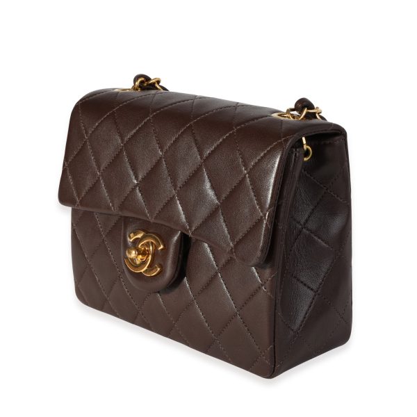 117323 sv 84173537 25ae 4ed8 a56b aa609d47e94e Chanel Vintage Brown Quilted Lambskin Classic Mini Square Flap Bag