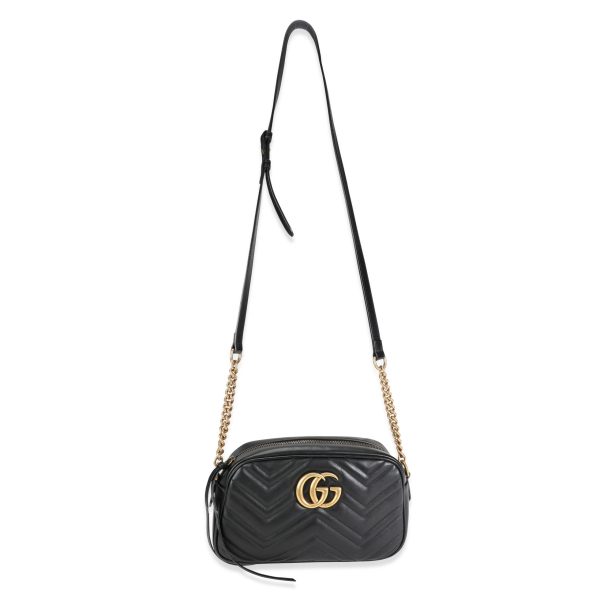 117443 bv cbe2cbed afd7 4f44 a99e e105a2788109 Gucci Black Matelassé Leather Small GG Marmont Shoulder Bag