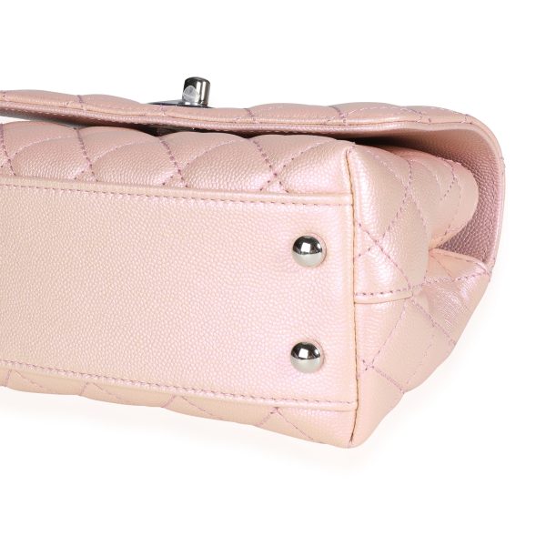 117535 clasp 3037627a 048a 441c 9555 dc324eba9ed3 Chanel Iridescent Pink Quilted Caviar Coco Top Handle Mini Flap Bag