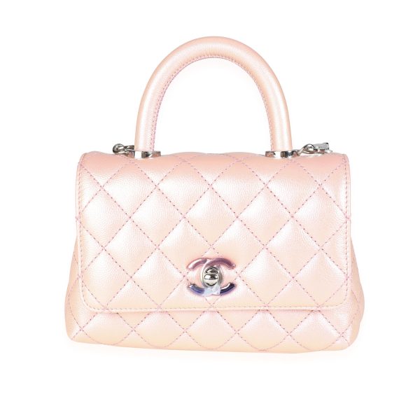 117535 fv 276705c0 16ec 410d 8b59 bd55d88de6b1 Chanel Iridescent Pink Quilted Caviar Coco Top Handle Mini Flap Bag