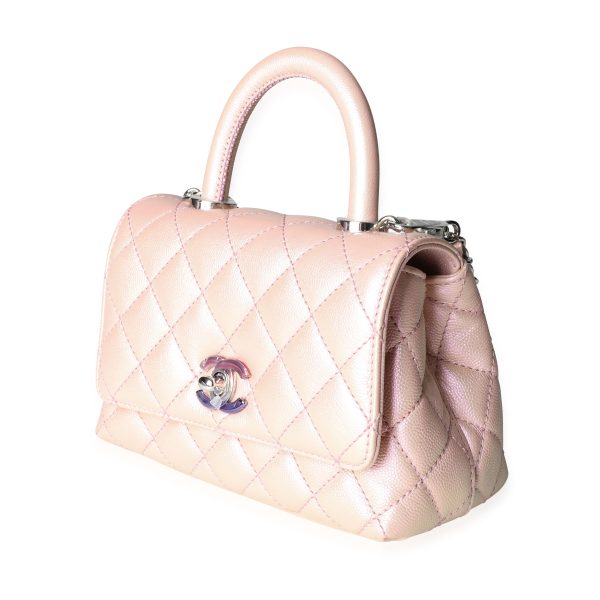 117535 sv 7d9f12c4 10df 4ec9 8693 7f78225d117e Chanel Iridescent Pink Quilted Caviar Coco Top Handle Mini Flap Bag