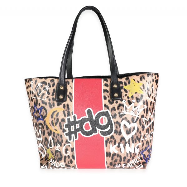 117553 pv Dolce Gabbana Multicolor Graffiti Leopard Print Coated Canvas Beatrice Tote