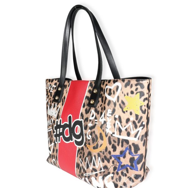 117553 sv Dolce Gabbana Multicolor Graffiti Leopard Print Coated Canvas Beatrice Tote