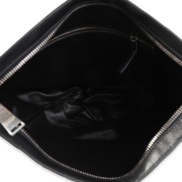 117573 av Bottega Veneta Black Soft Intrecciato Leather BV Twist Clutch