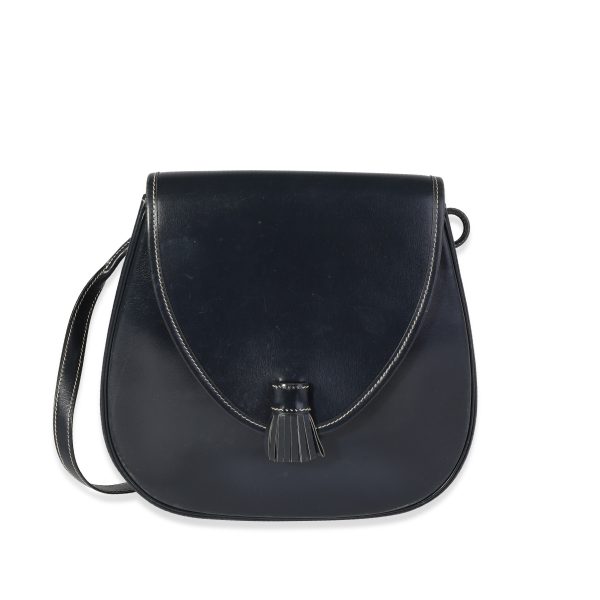 117576 fv Hermès Vintage Navy Box Calf Tassel Flap Shoulder Bag