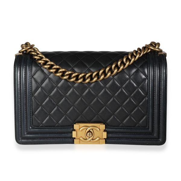 117582 fv Chanel Black Lambskin Quilted Medium Boy Bag