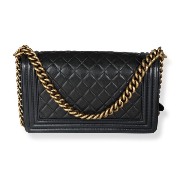 117582 pv Chanel Black Lambskin Quilted Medium Boy Bag