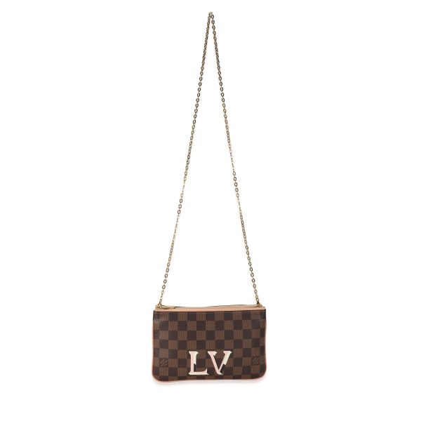 117601 bv Louis Vuitton Damier Ebene Rose Ballerine Double Zip Pochette